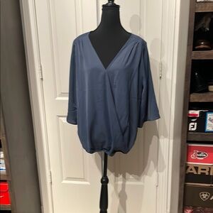 BloomChic Blue Wrap Blouse with Relaxed Fit (A)